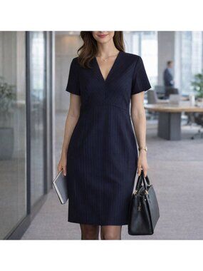 Brooks Brothers Explorer Pinstripe Dress Size 2 Navy Dark Blue Sheath